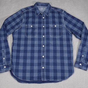 Gap 1969 Shirt Men Large Blue Long Sleeve Chambray Work Casual Button Up Pockets